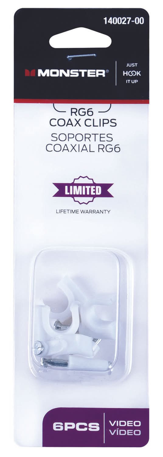 Monster Just Hook It Up Cable Rg6 Coaxial Cable Clips 6 Pk