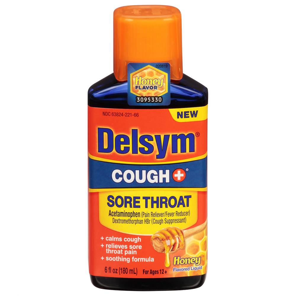 Delsym Honey Cough + Sore Throat Liquid (6 fl oz)