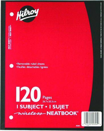 Hilroy Neatbook, 1 Subject, 120 Page, 10-½ X 8, Assorted Colours (120pg wireless notbk)