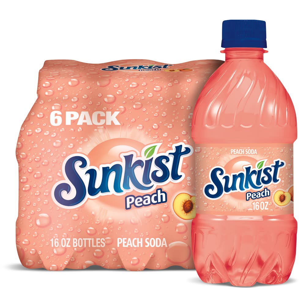 Sunkist Peach Soda, Peach (6 x 16 fl oz)
