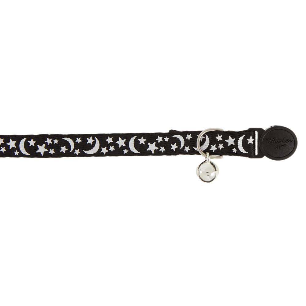 Whisker City Moon & Stars Reflective Kitten & Cat Collar (black)