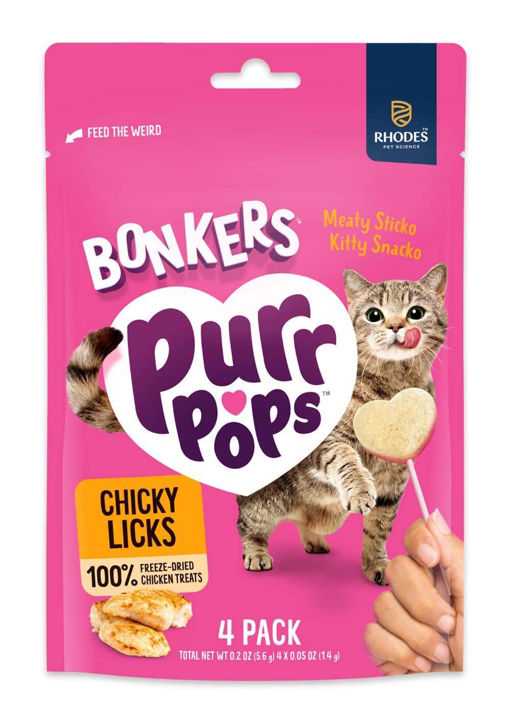 Bonkers Purr Pops Freeze Dried Wrapped Lickable Cat Treats, Chicken (0.4 oz, 4 ct)