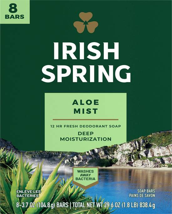 Irish Spring Aloe Mist Deep Moisturization Deodorant Soap Bar (8 ct)