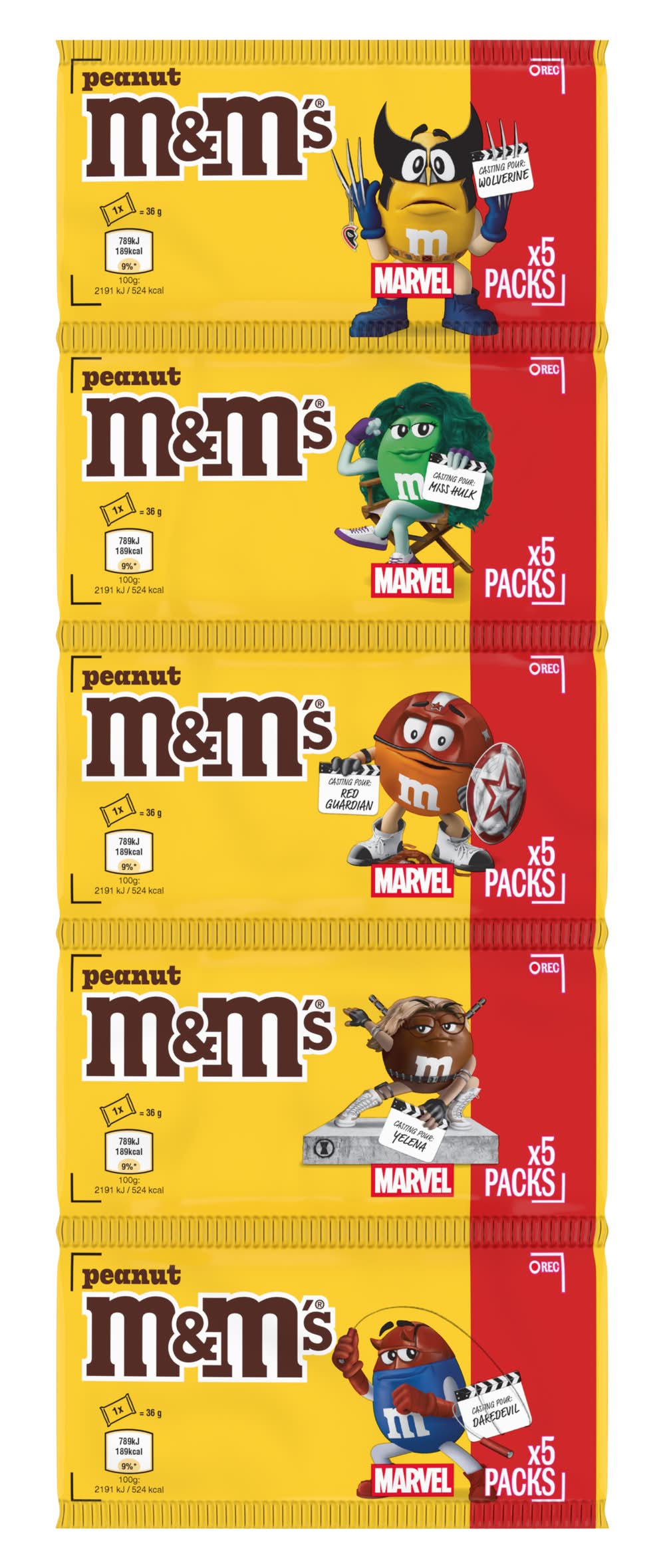 M&M's - Marvel bonbons au chocolat au lait, cacahuète (5 x 36g)