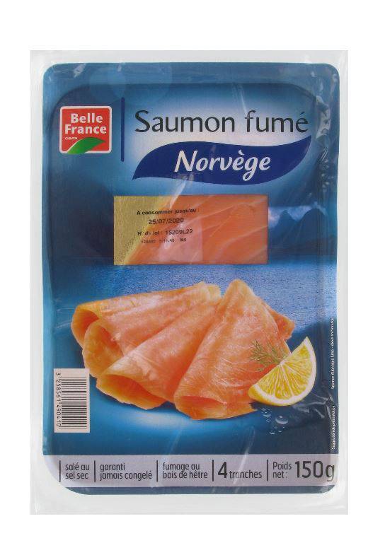 Saumon atl fume norvege x 4 tranches bf barq 150 g