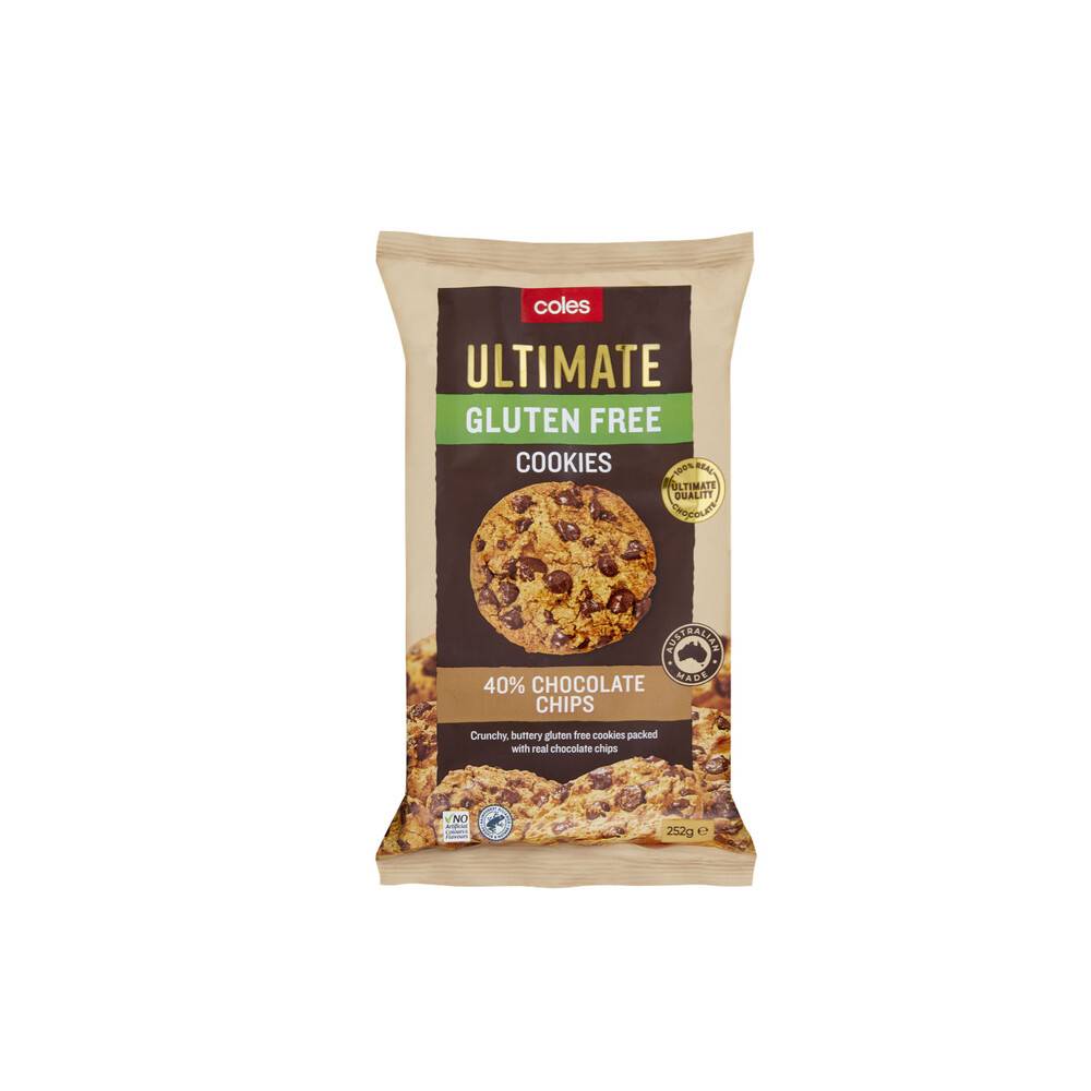 Coles Ultimate Gluten Free Cookies 40% Chocolate Chip 252g