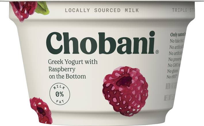 Chobani Greek Non-Fat Raspberry on the Bottom Yogurt
