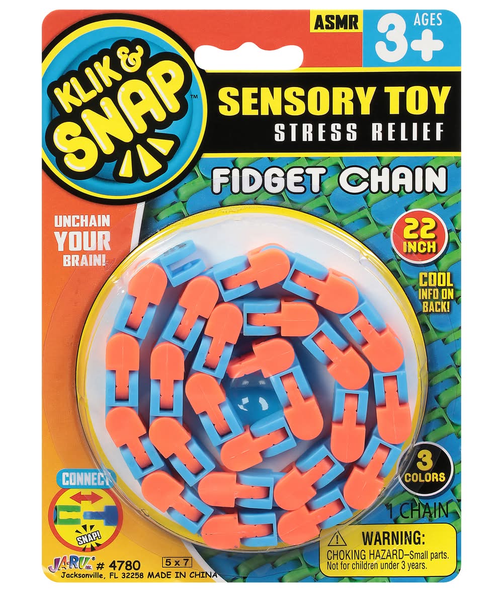 JA-RU Klik & Snap Fidget Chain Stress Relief 22 Inches Ages 3+ Sensory Toy, Mixed