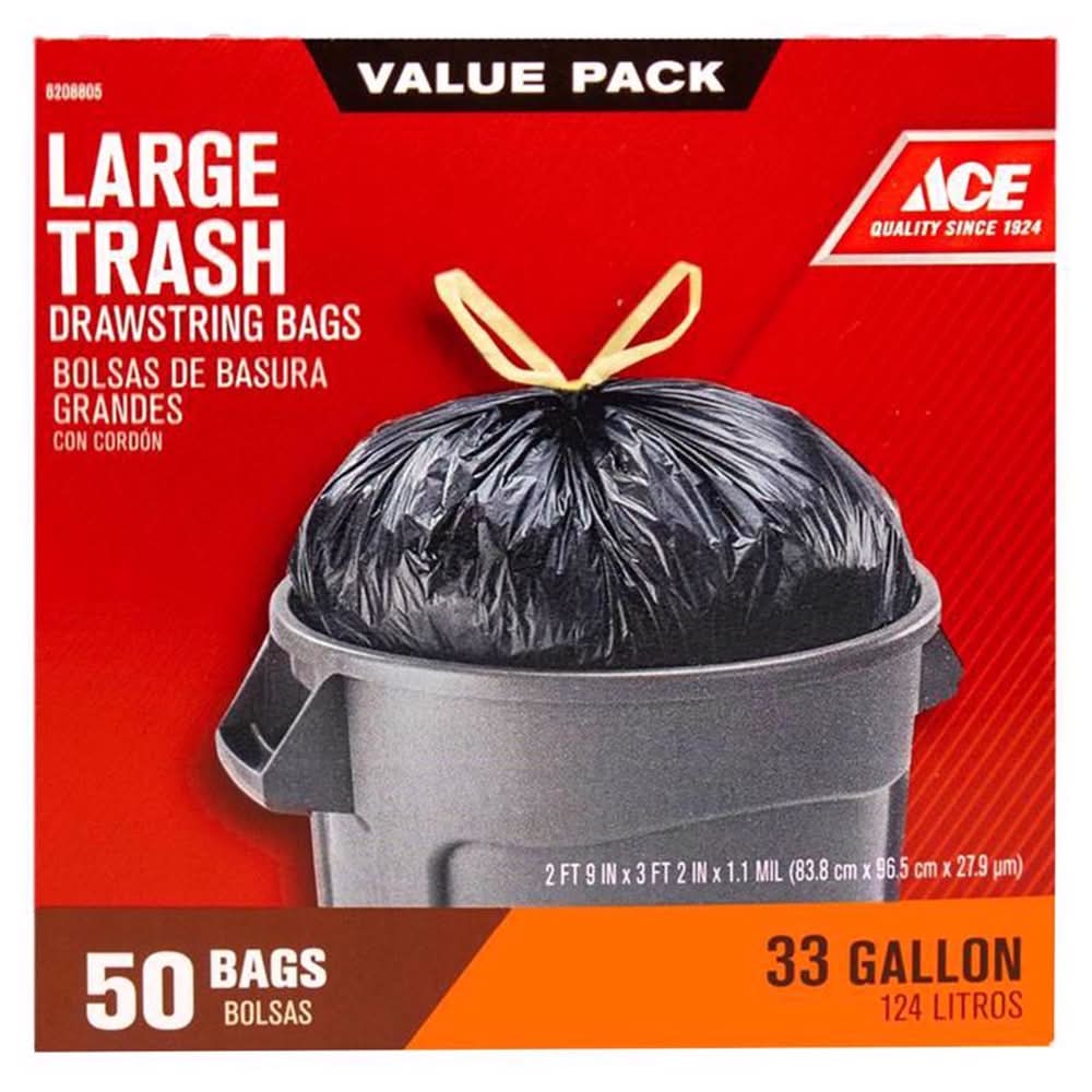 ACE 33 Gal No Scent Trash Bags Drawstring 50 Pk