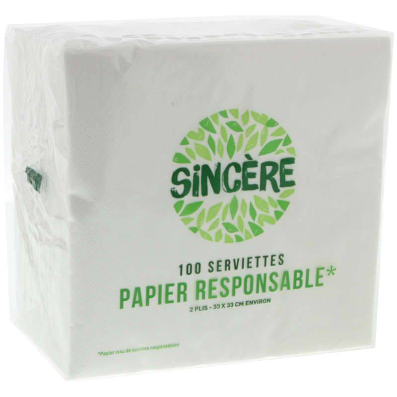 Serviettes papier responsable 2 plis 33X33CM X100