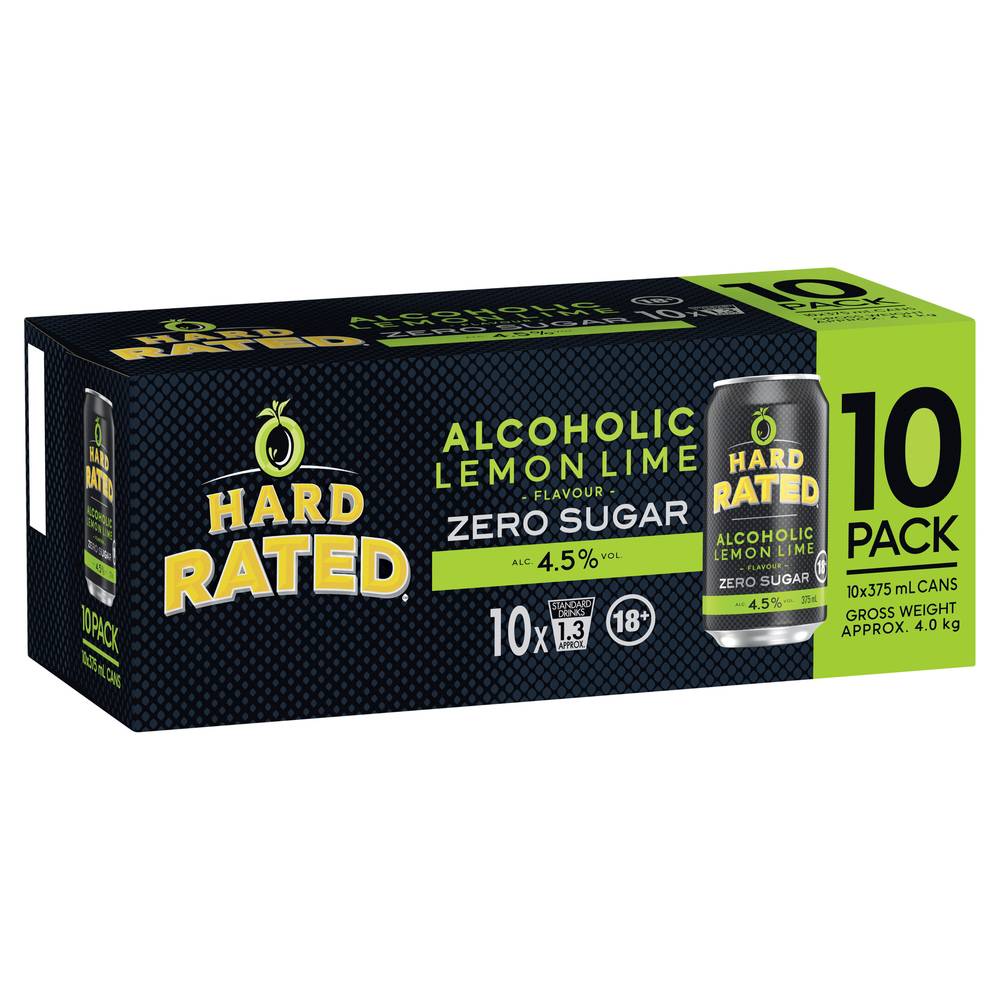 Hard Rated Lemon Lime Zero Sugar Can 375mL  X 10 Pack