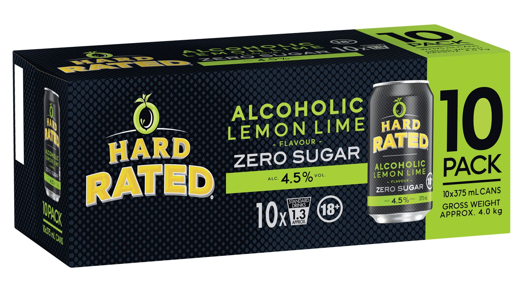 Hard Rated Lemon Lime Zero Sugar Can 375mL 10pk X 10 Pack