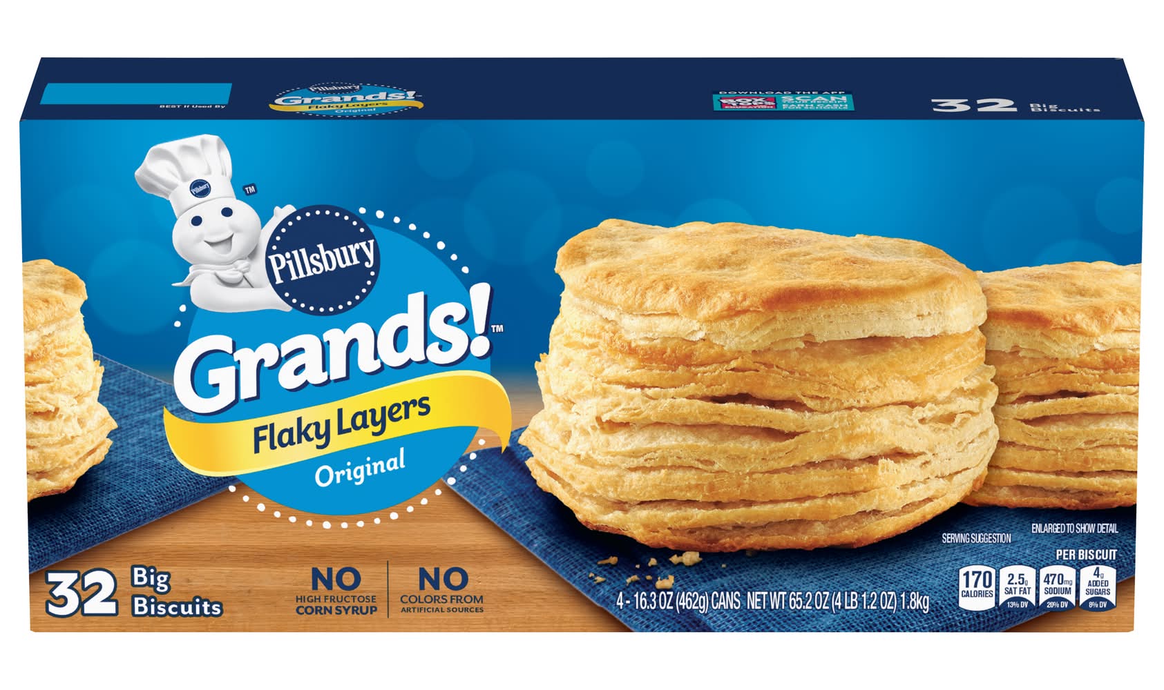 Pillsbury Grands! Flaky Layers Biscuits (65.2 oz, 32 ct)