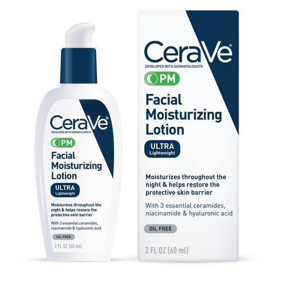 CeraVe PM Facial Moisturizing Lotion, Night Cream with Hyaluronic Acid & Niacinamide, Oil-Free, 2 OZ
