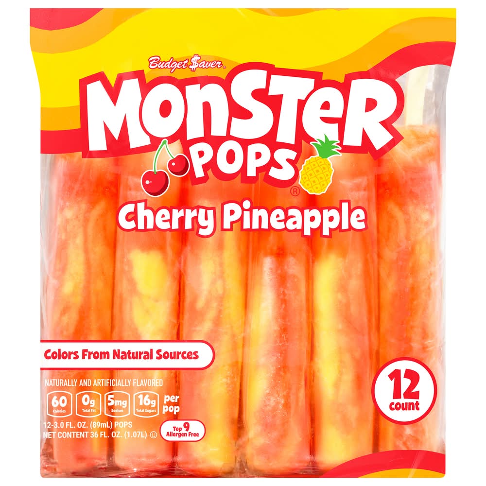 Budget Saver Gluten Free Monster Slushed Pops, Cherry-Pineapple (12 x 3 fl oz)
