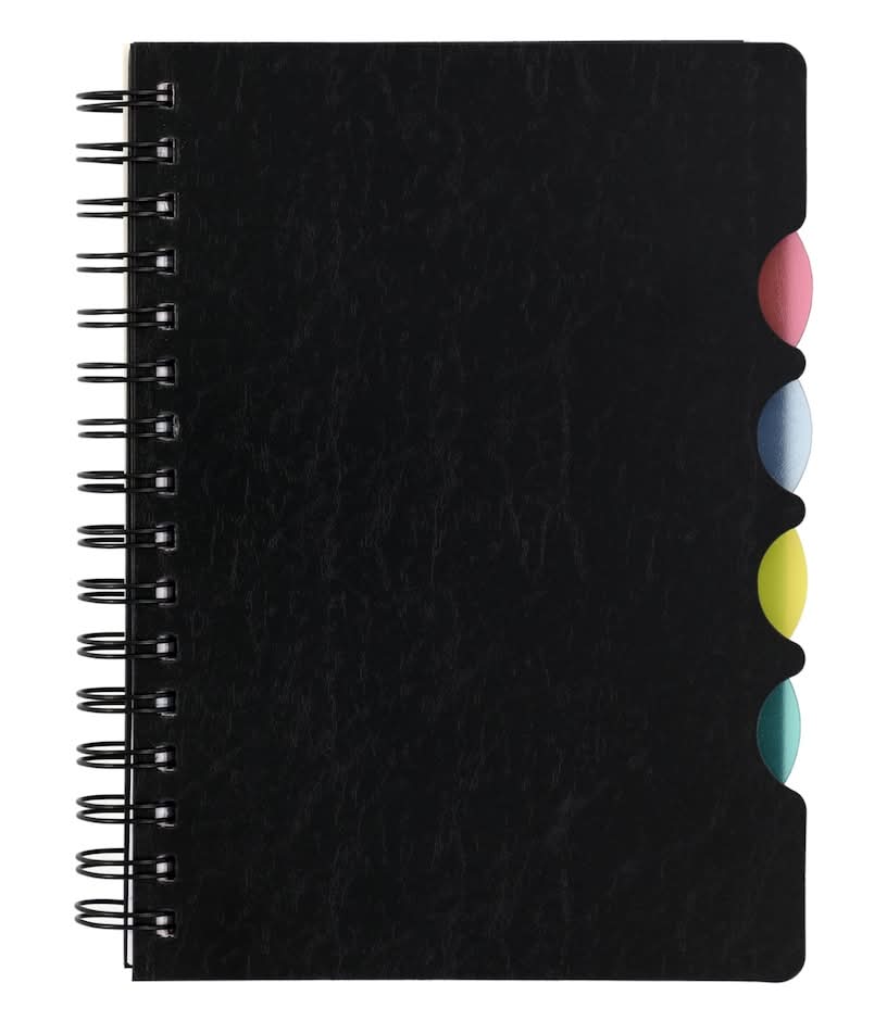 Jot 5 Subject Spiral Notebook With Dividers, 5.5x8.5 in, Black