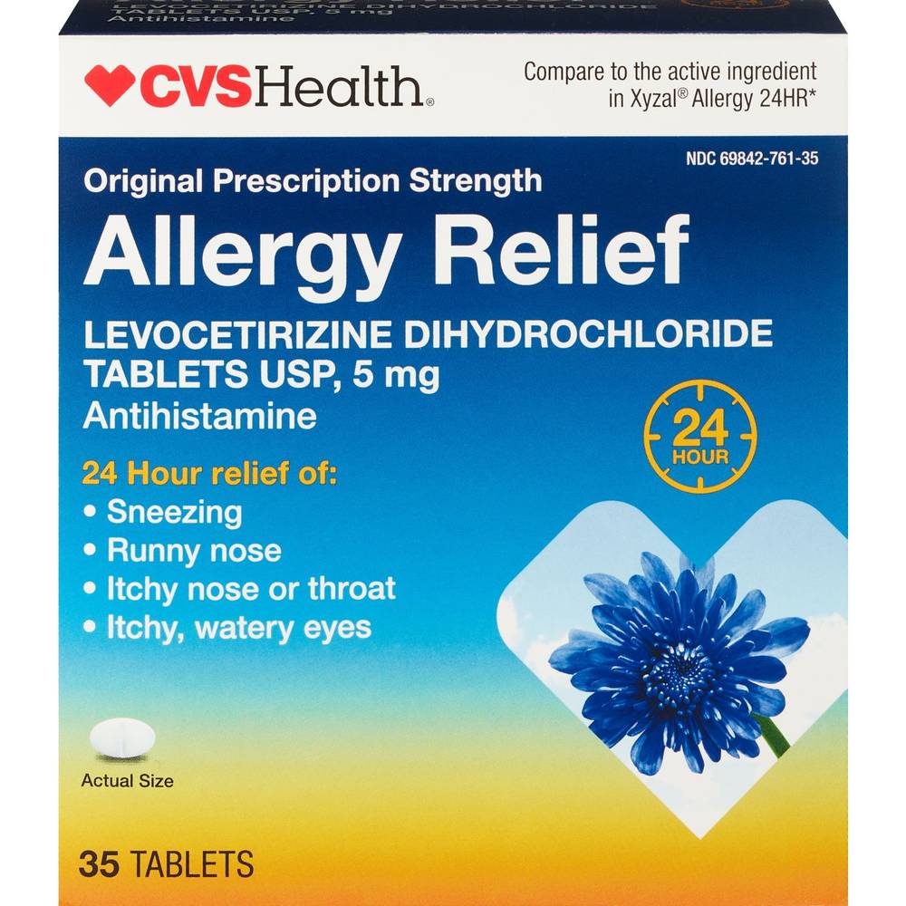 CVS Health 24HR Allergy Relief Levocetirizine Dihydrochloride Tablets, 35 CT