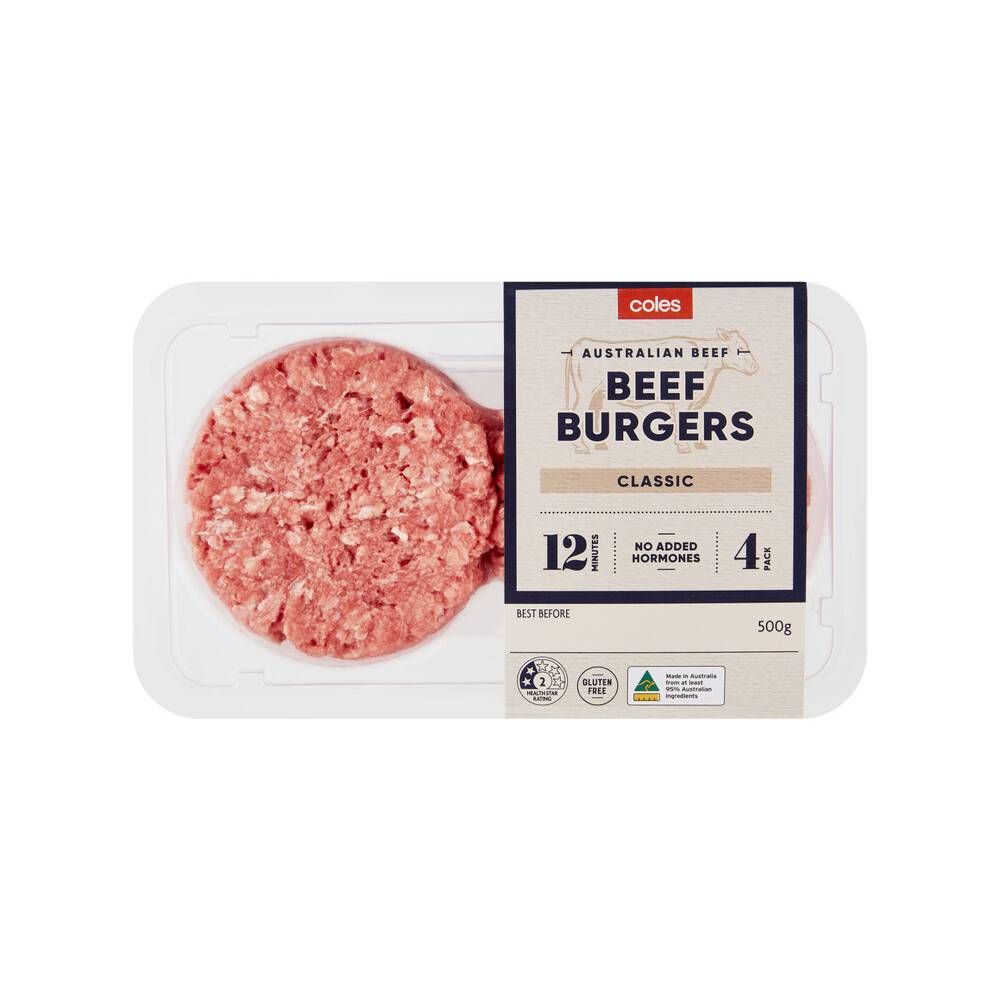 Coles Classic Beef Burgers (500g, 4 pack)