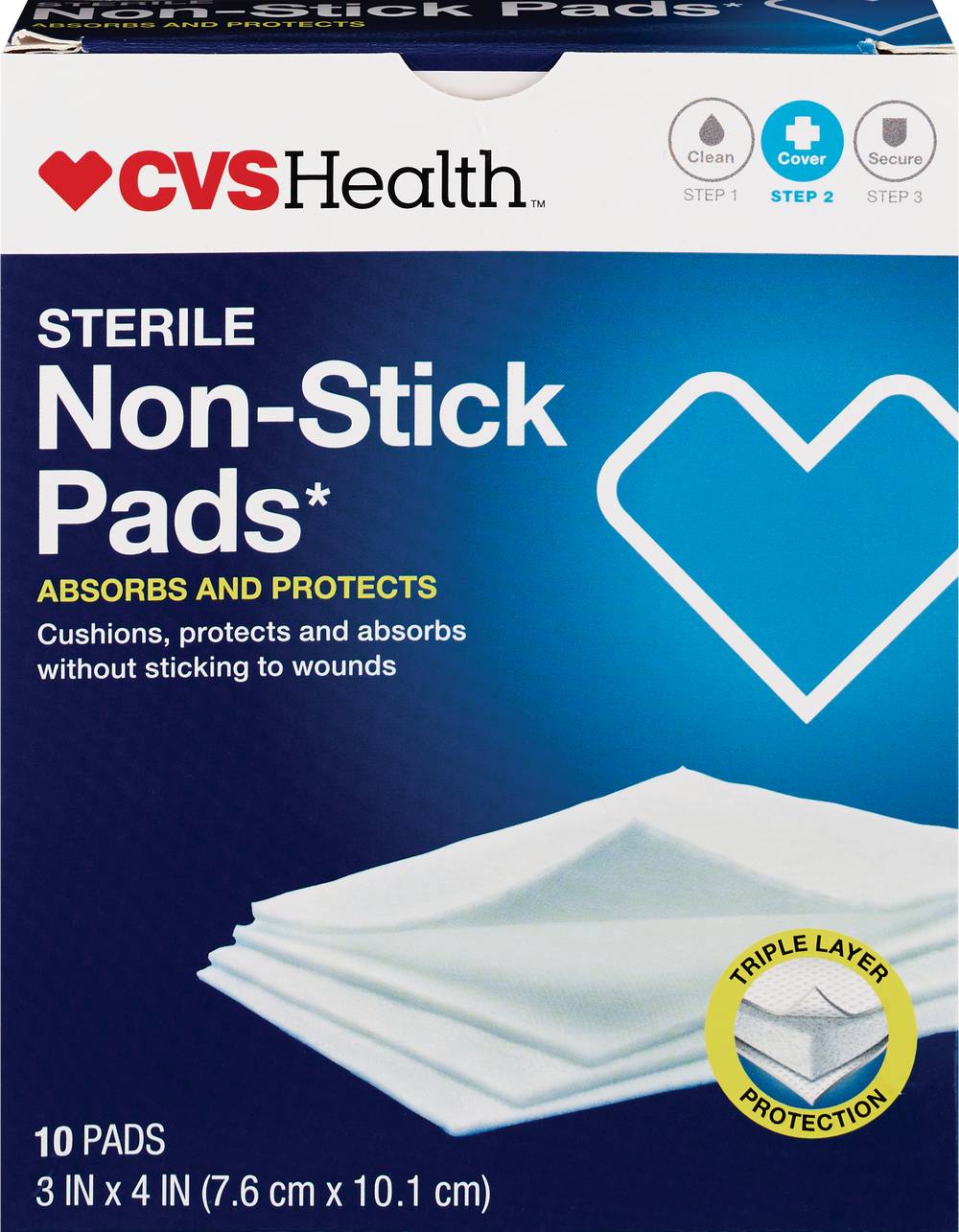 Cvs Health Sterile Latex-Free Non-Stick Pads, 3 In X 4 In, 10 Ct