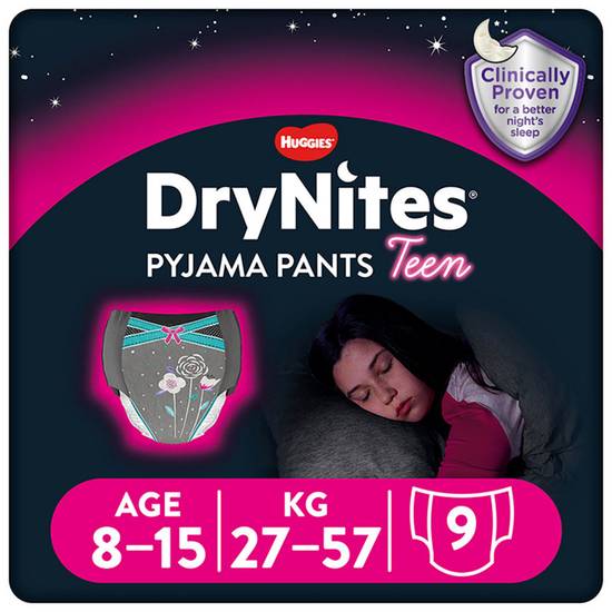 Huggies® DryNites®, Pyjama Pants, Girl, 8-15 Years (27-57kgs), 9 Pants