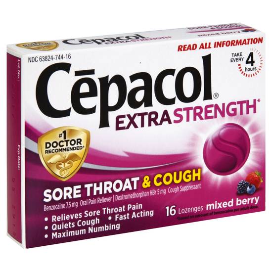 Cepacol Extra Strength Mixed Berry Sore Throat and Cough, (16 ct)