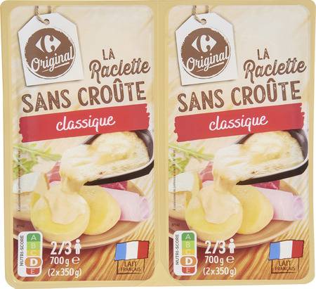 Fromage en Tranches à Raclette Classique Sans Croûte CARREFOUR - les 2 barquettes de 350g