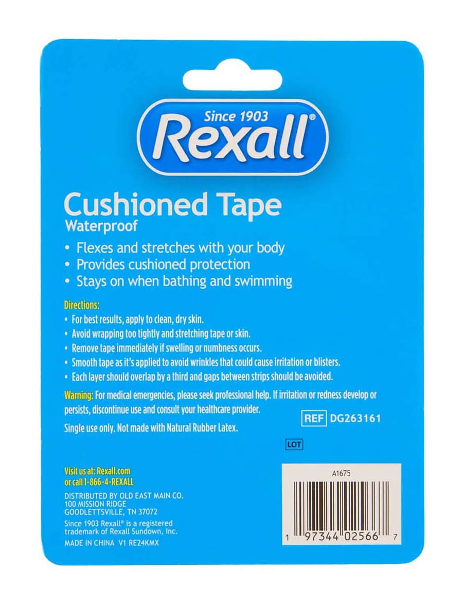 Rexall Waterproof Cushioned Tape, 3.8cm x 4.6m