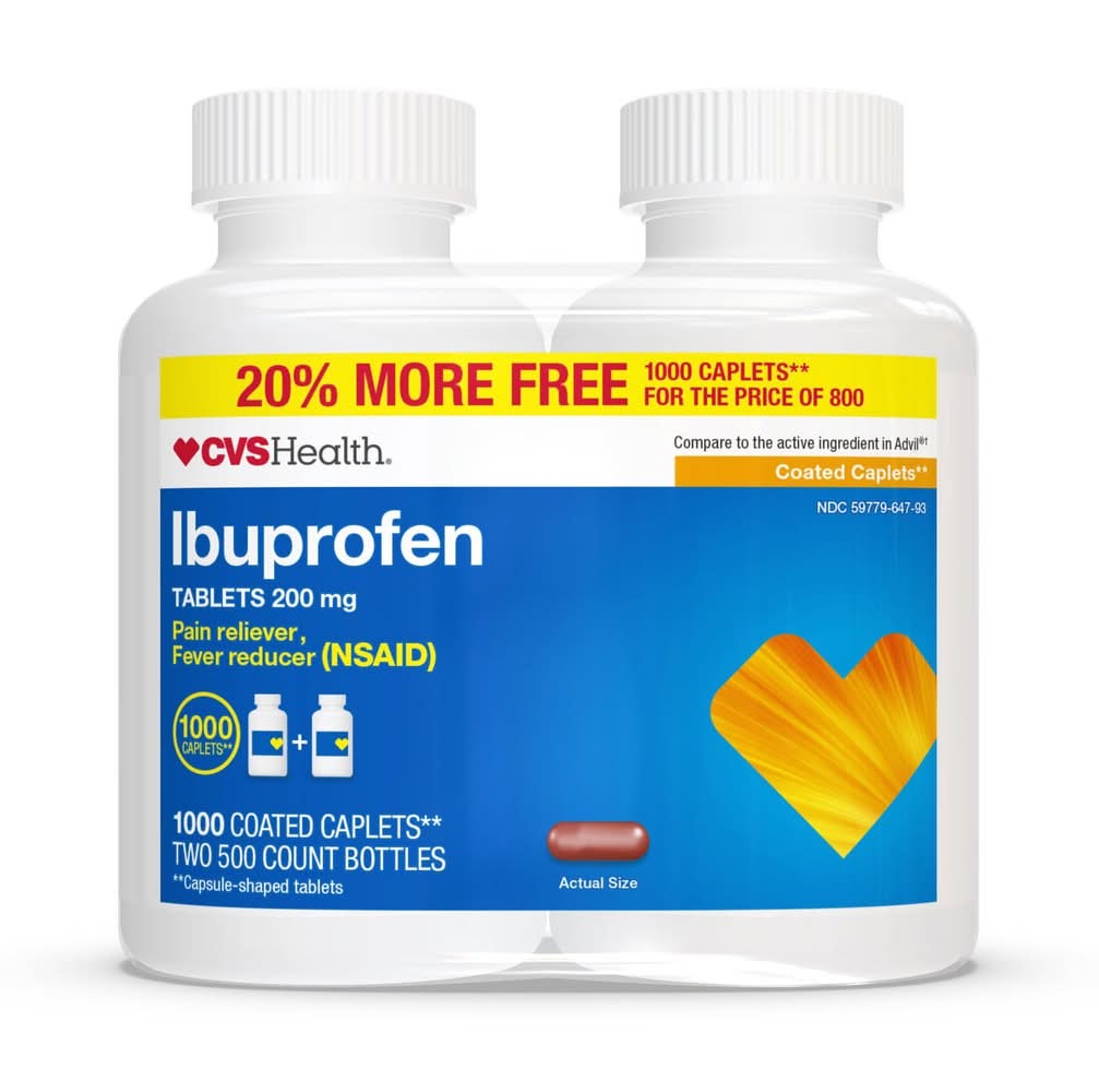 Cvs Ibuprofen Pain Reliever & Fever Reducer (Nsaid) 200 Mg Coated Caplets, 500 Ct, 2 Pack