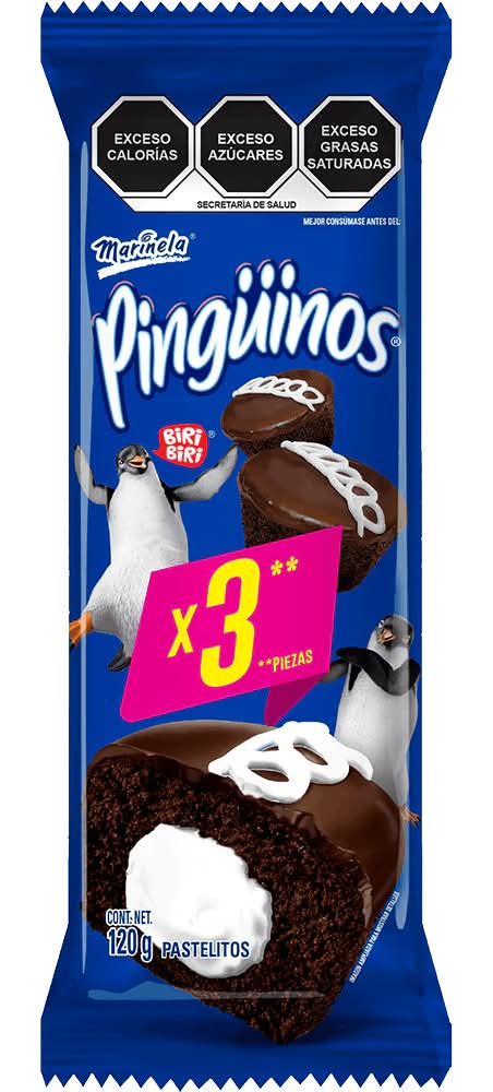 Marinela · Pingüinos pastelitos con relleno de crema, chocolate (3 un)