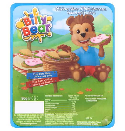 Billy Bear Cured & Cooked Slices Of Pork Sausage (90g)