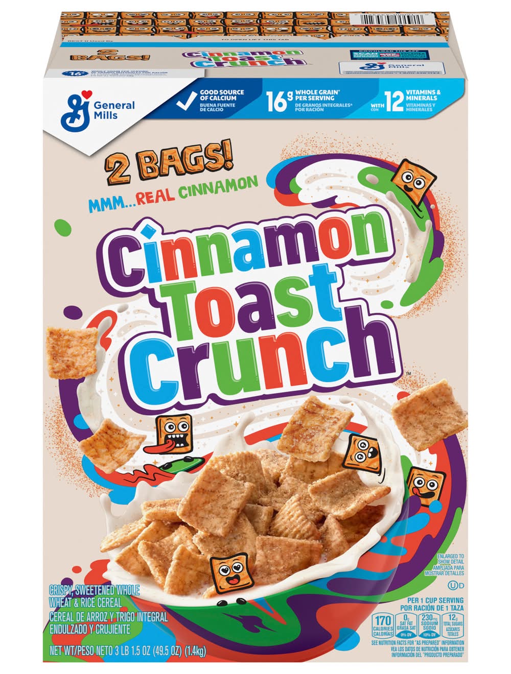 Cinnamon Toast Crunch Crispy Sweetened Whole Wheat & Rice Cereal, Cinnamon (3 lbs, 2 ct)