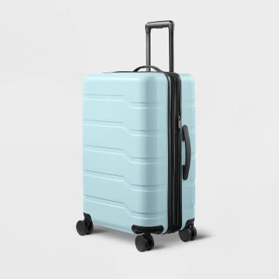 Open Story Hardside Checked Suitcase, M, Muddy Aqua