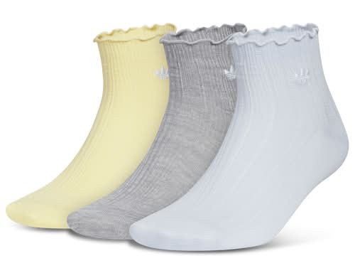 Adidas Originals Ruffle Quarter Socks 3-Pack - Adult Orange Tint/Heather Grey/Crystal Sky Blue Size M