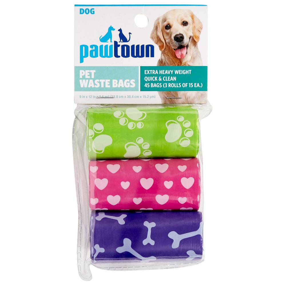 Pawtown Pet Waste Bags (9" x 12"/green-pink-blue)