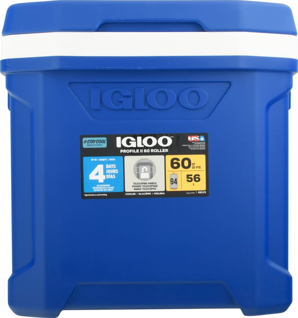 Igloo Profile Ii Roller Cooler 60 Qt, Blue