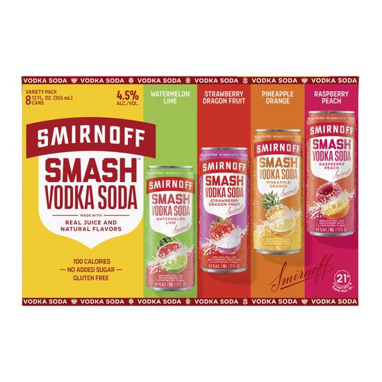 Smirnoff Smash Vodka Soda (8 pack, 12 fl oz) (assorted flavour)