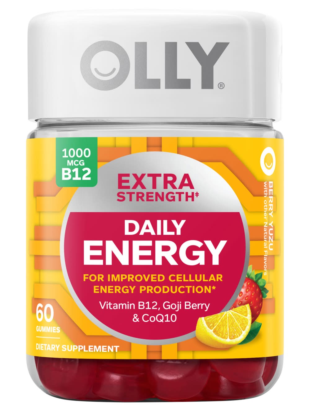Olly Extra Strength Daily Energy 1000 Mcg B12 Vitamin Gummies, Berry Yuzu (60 ct)