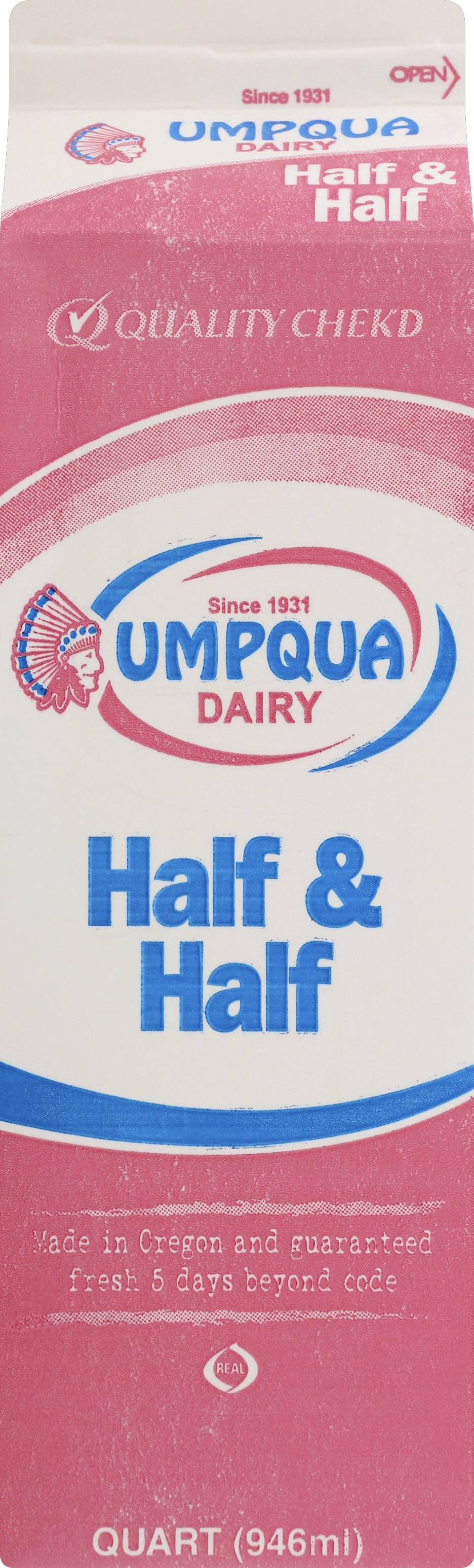 Umpqua Dairy Half & Half (1 quart)