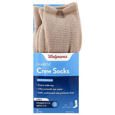 Walgreens Khaki Diabetic Crew Socks For Men & Women (3 ct)