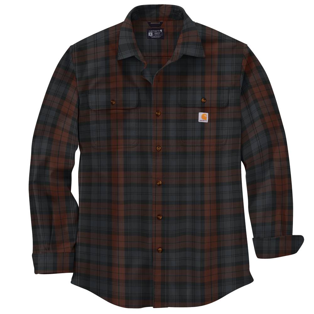 Carhartt Men's Brown Flannel Long Sleeve Button-down Shirt (X-large) | 106356-B80XL