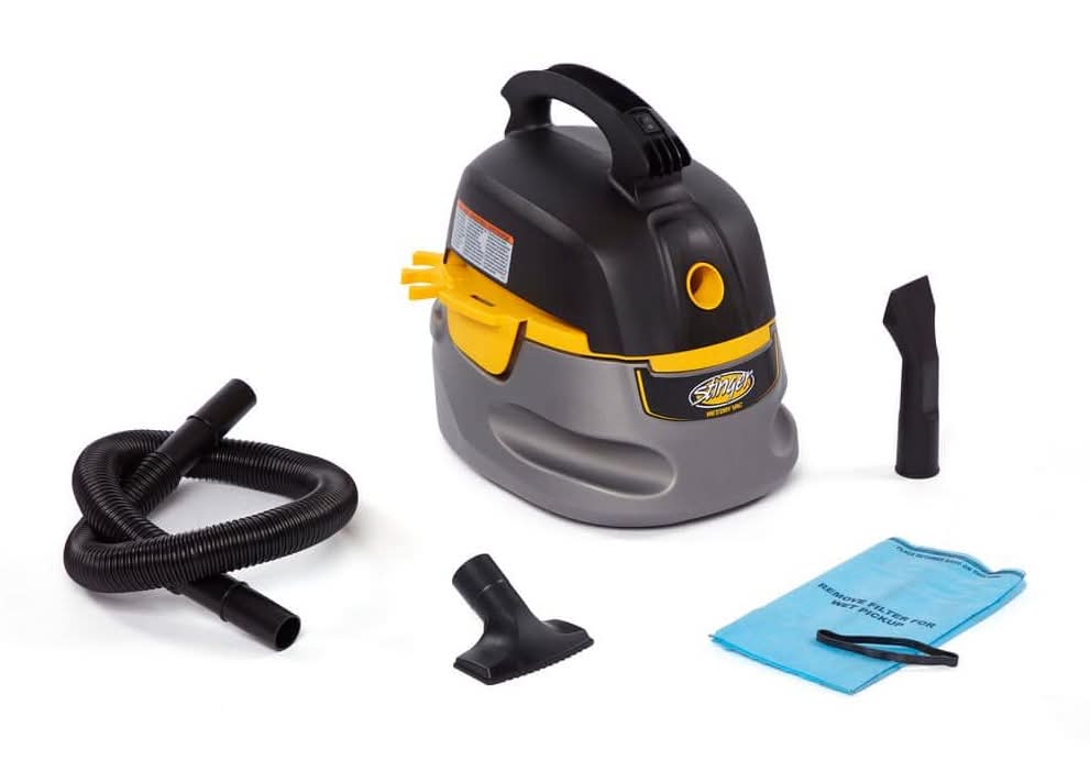 Stinger 2.5 Gal. 1.75 Peak Hp Small Shop Vacuum Wet Dry Vac With Filter Bag, Hose, Utility And Car Nozzle Attachments Hd2025