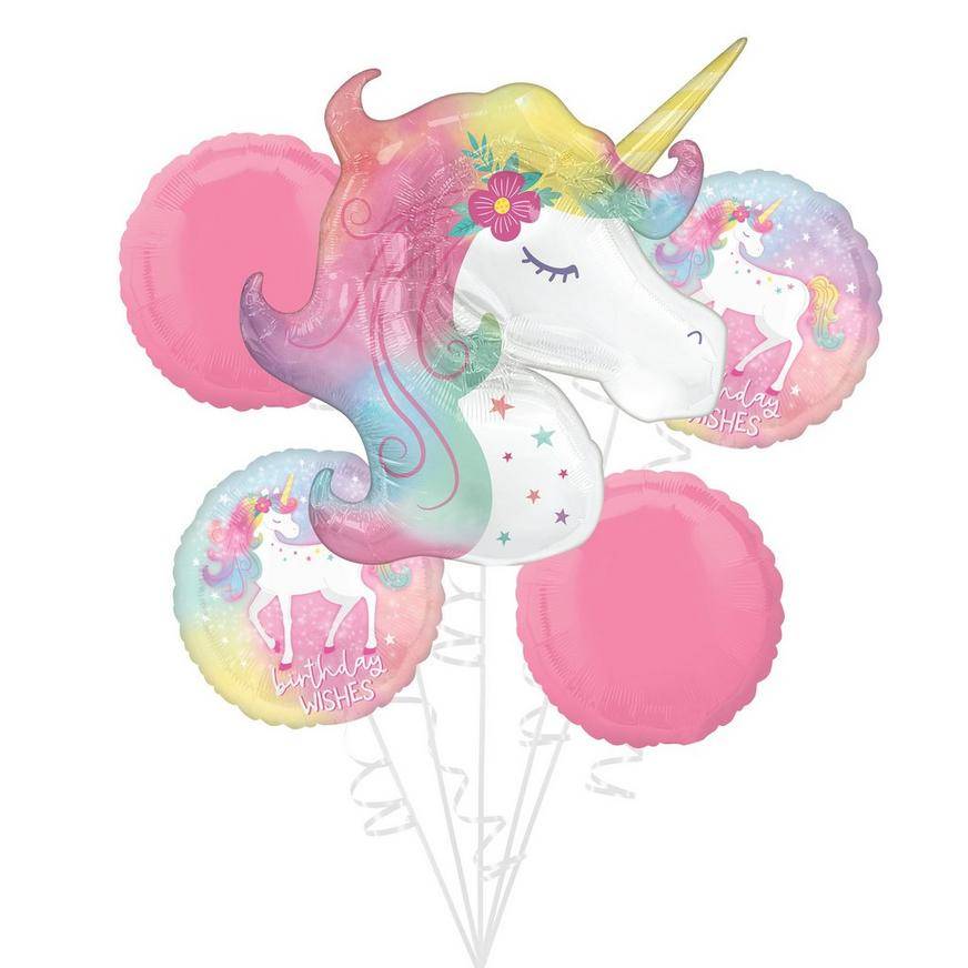 Uninflated Enchanted Unicorn Foil Balloon Bouquet, 5pc