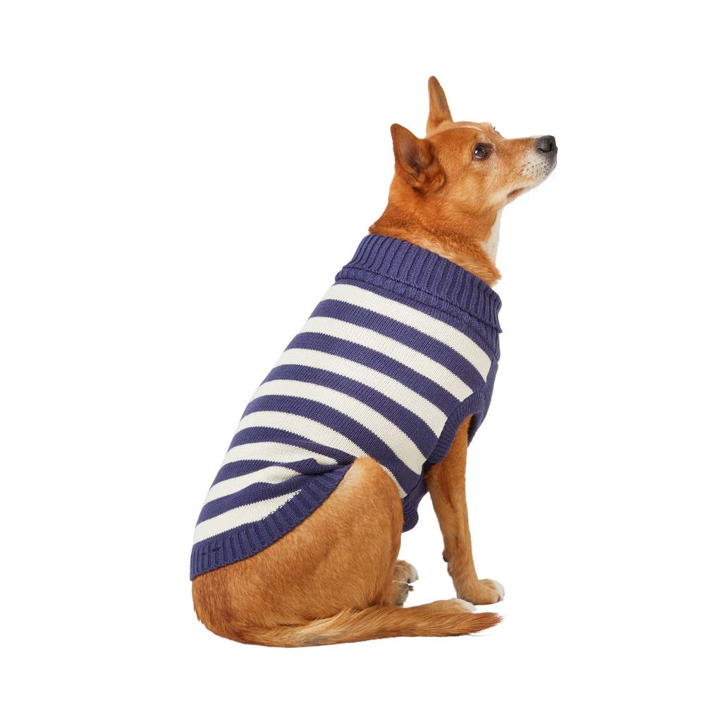 Top Paw® Value Striped Dog Sweater (Color: Navy, Size: X Small)