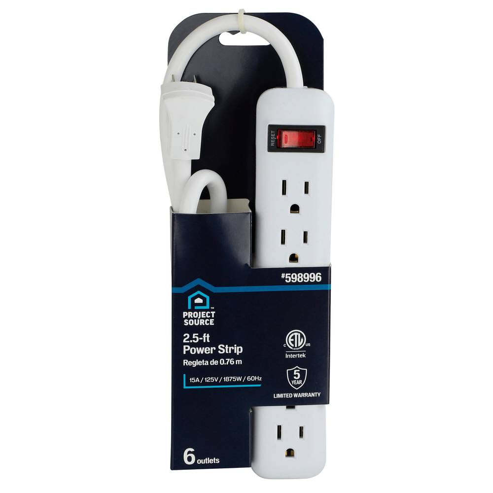 Project Source 2-1/2-ft 6-Outlet Indoor White Power Strip | UTPB1119