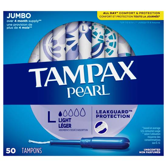 Tampax Pearl Light Unscented Tampons (50 ct)