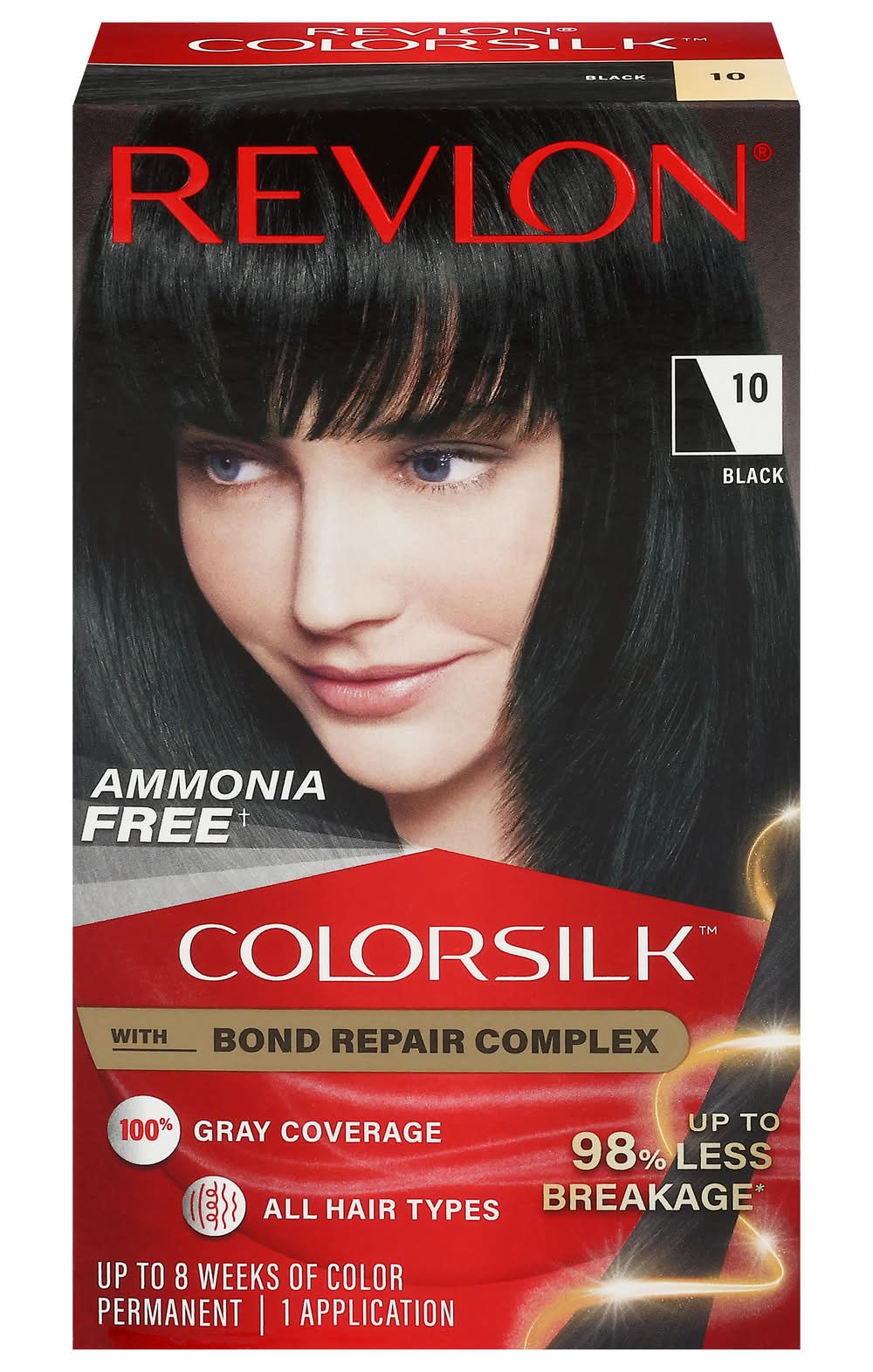 Revlon Permanent 100% Gray Coverage Beautiful Colorsilk Hair Dye, Black 10 (4.4 fl oz)