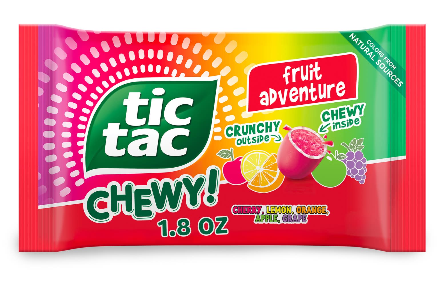 Tic Tac Chewy! Fruit Adventure Candy, Cherry; Lemon; Orange; Apple; Grape (1.8 oz)