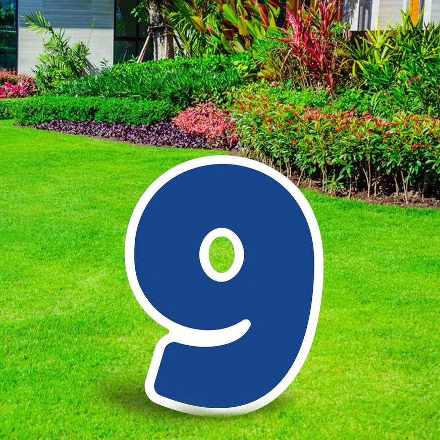 Blue Number (9) Corrugated Plastic Yard Sign, 24in