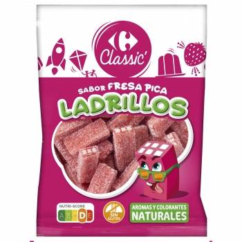 Ladrillos de goma sabor fresa y pica pica Classic Carrefour sin gluten 200 g.