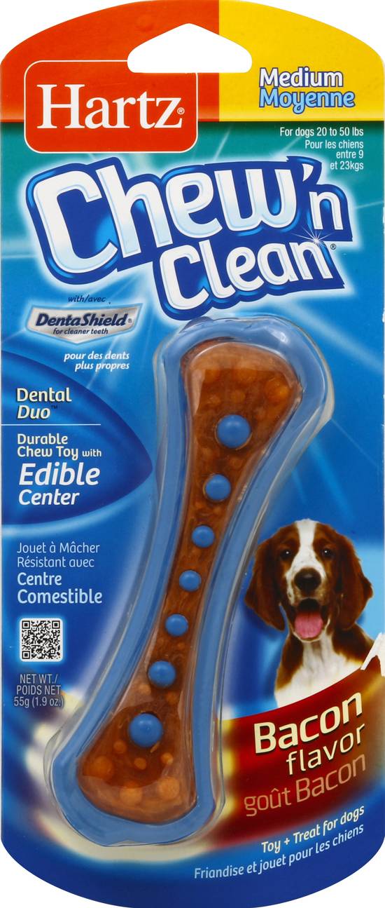 Hartz Chew 'N Clean Bacon Toy & Treat For Medium Dogs (1.9 oz)